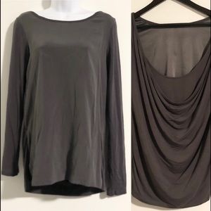 theory gray Clera draped back silk top size small